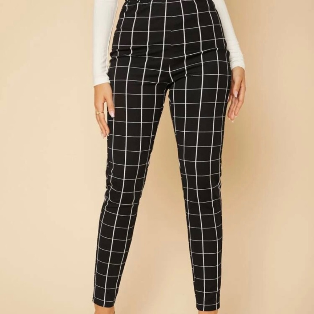 High Waist Plaid Graphic Skinny Pants